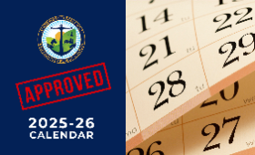 Approved: 2025-26 Calendar, with photo of calendar pages
