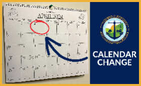 Calendar Change: Photo of a calendar with arrow pointing to a circled April 2, with KCPS logo