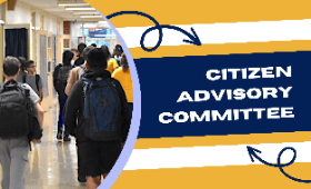 Citizen Advisory Committee with photo of students in a hallway