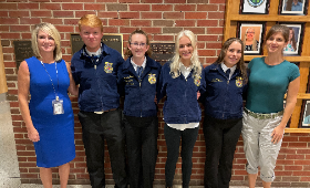 Local FFA students appeared before the Kent County Board of Education Monday, Sept. 12 to discuss their plans to attend the organization's national convention next month in Indiana. From left are Kent County High School Principal Kris Hemstetter, FFA memb
