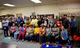  Volunteer readers gather in the Rock Hall Elementary School media center Thursday morning, Feb. 23 before heading out to classrooms to talk with students about Black History Month.