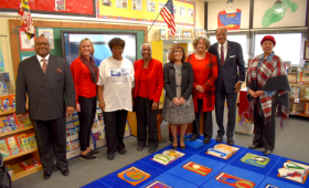 Kent County Public Schools commemorated the Emma L. Grason Miller Media Center at H.H. Garnet Elementary School Saturday, Dec. 10. From left are the Rev. Robert Brown, Principal Brenda Rose, Garnet Alumni Association President Peggy brown, Carolyn Brooks 