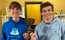 The Kent County High School team of Sam Peregoy, left, and Ben Loller placed first in the second annual Eastern Shore Computer Programming Competition held last month at Salisbury University. Loller also came in second in the individual competition.