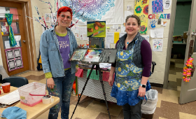 Kent Cultural Alliance Artist in Residence Kayti Didriksen, left, joins Kent County Middle School art teacher Janet McCormick in McCormick's classroom earlier this spring.